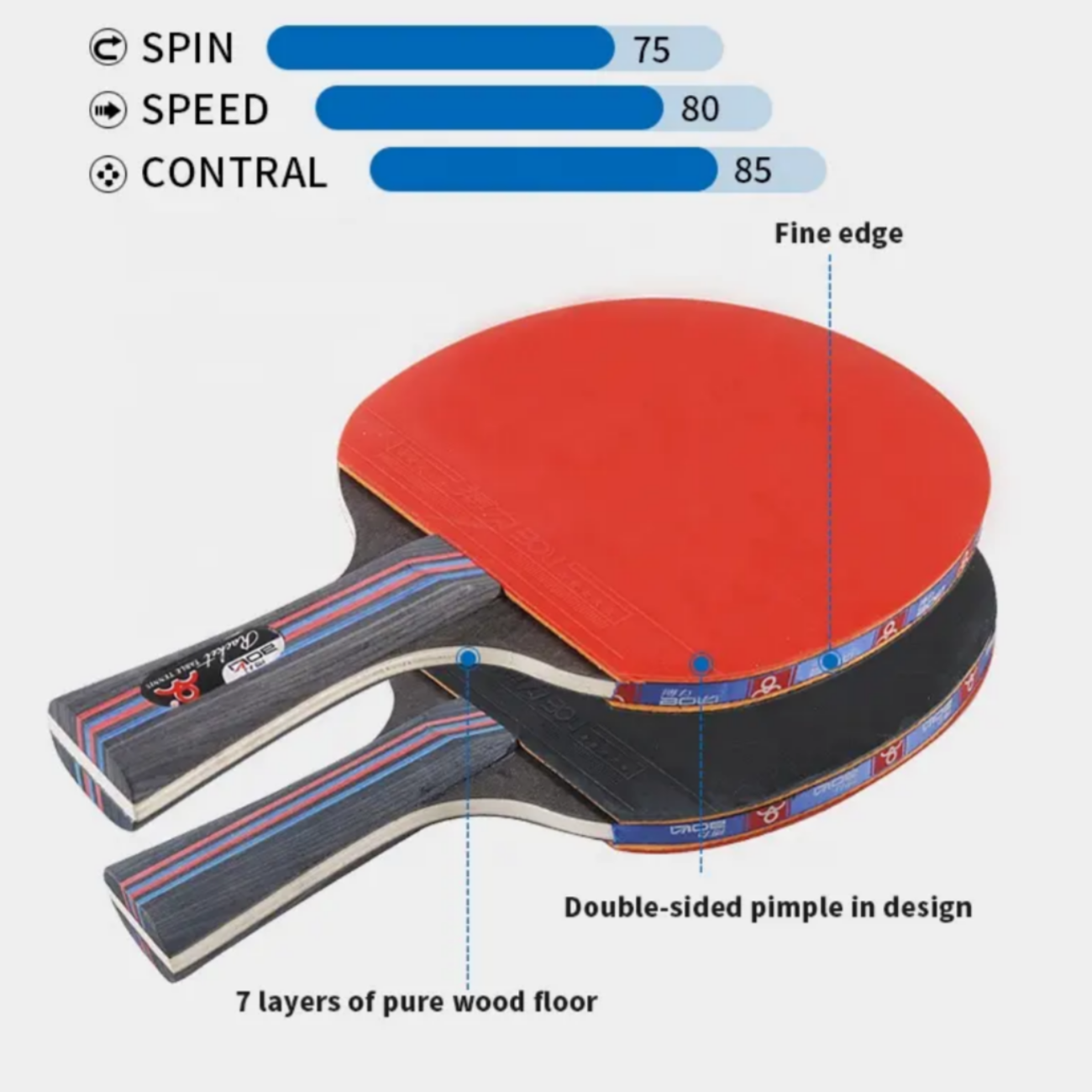 kit de 4 Paletas de Ping Pong + malla adaptable + 8 pelotas + estuche