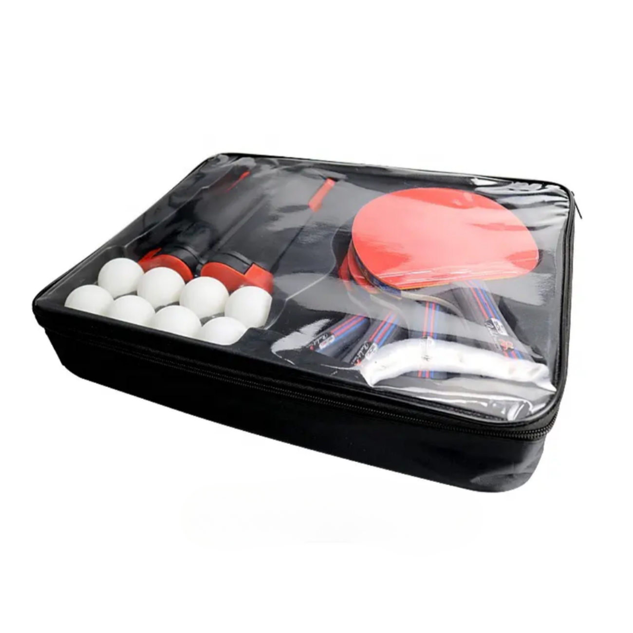 kit de 4 Paletas de Ping Pong + malla adaptable + 8 pelotas + estuche