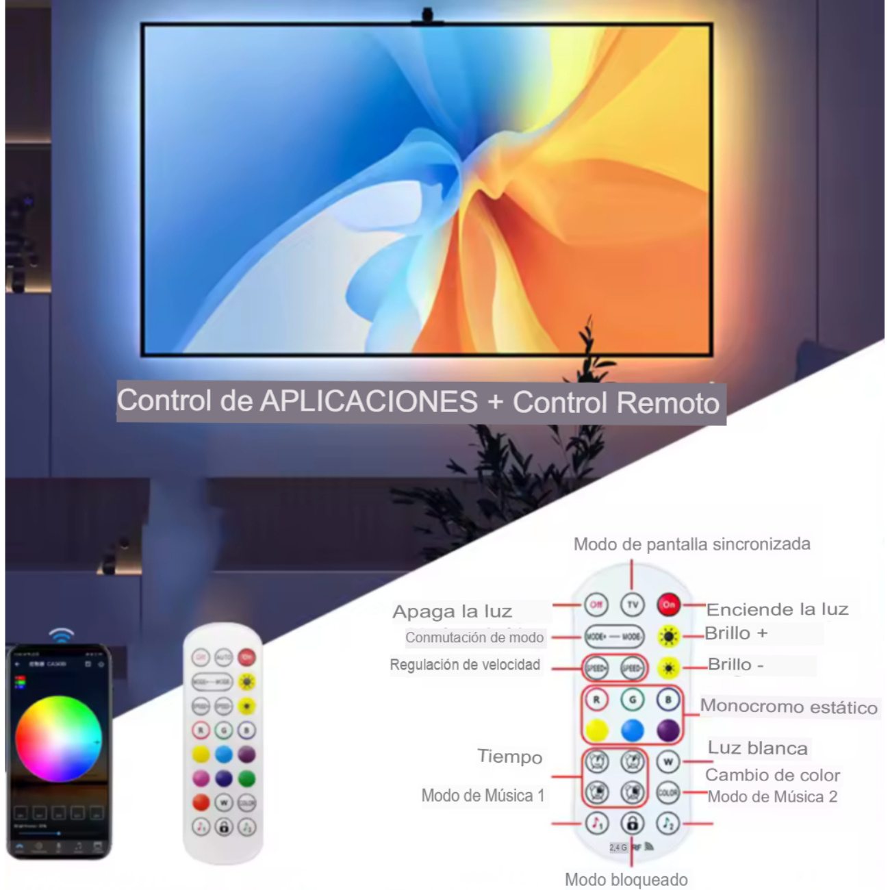 Tira Led Rgb Para Tv Sincroniza Colores Con Pantalla