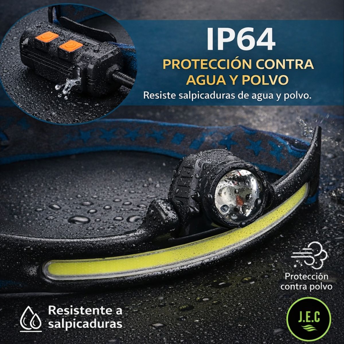 Linterna Frontal LED COB Inducción Batería Integrada Zoom