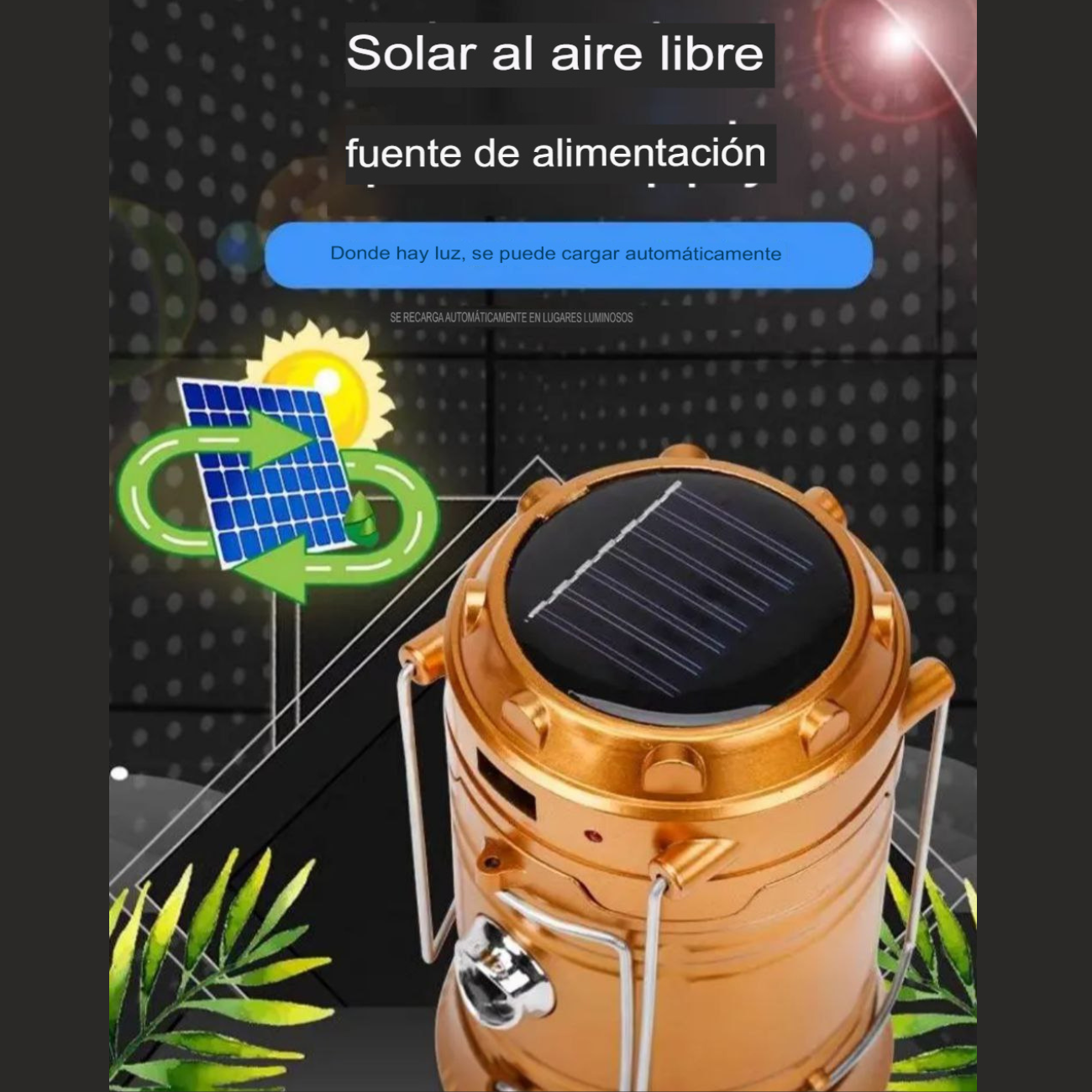 Lámpara LED Solar Camping Plegable Recargable Portátil