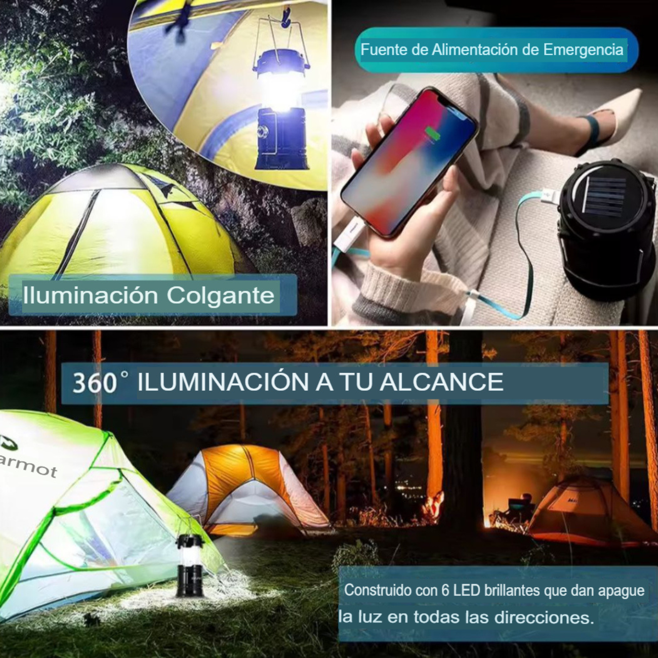 Lámpara LED Solar Camping Plegable Recargable Portátil