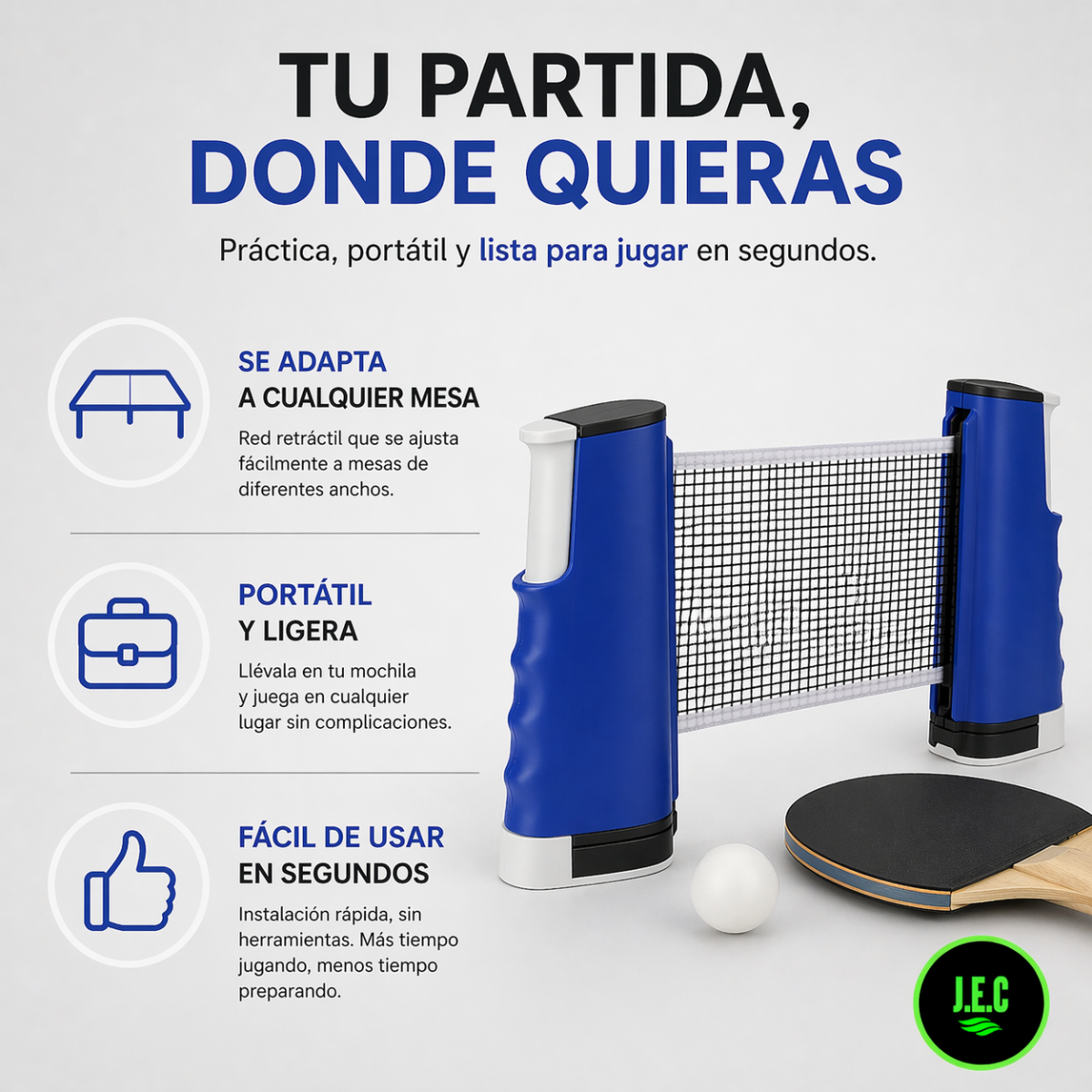 Red de Ping Pong Adaptable , Malla de Ping Pon Alta Calidad, se ajusta a cualquier mesa