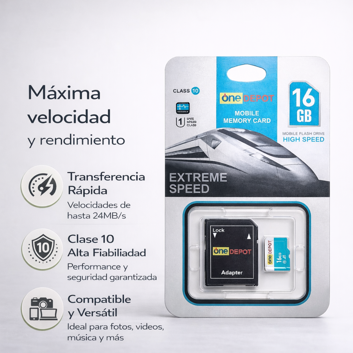 Tarjeta Micro SD 16GB Class 10 + Adaptador Alta Velocidad