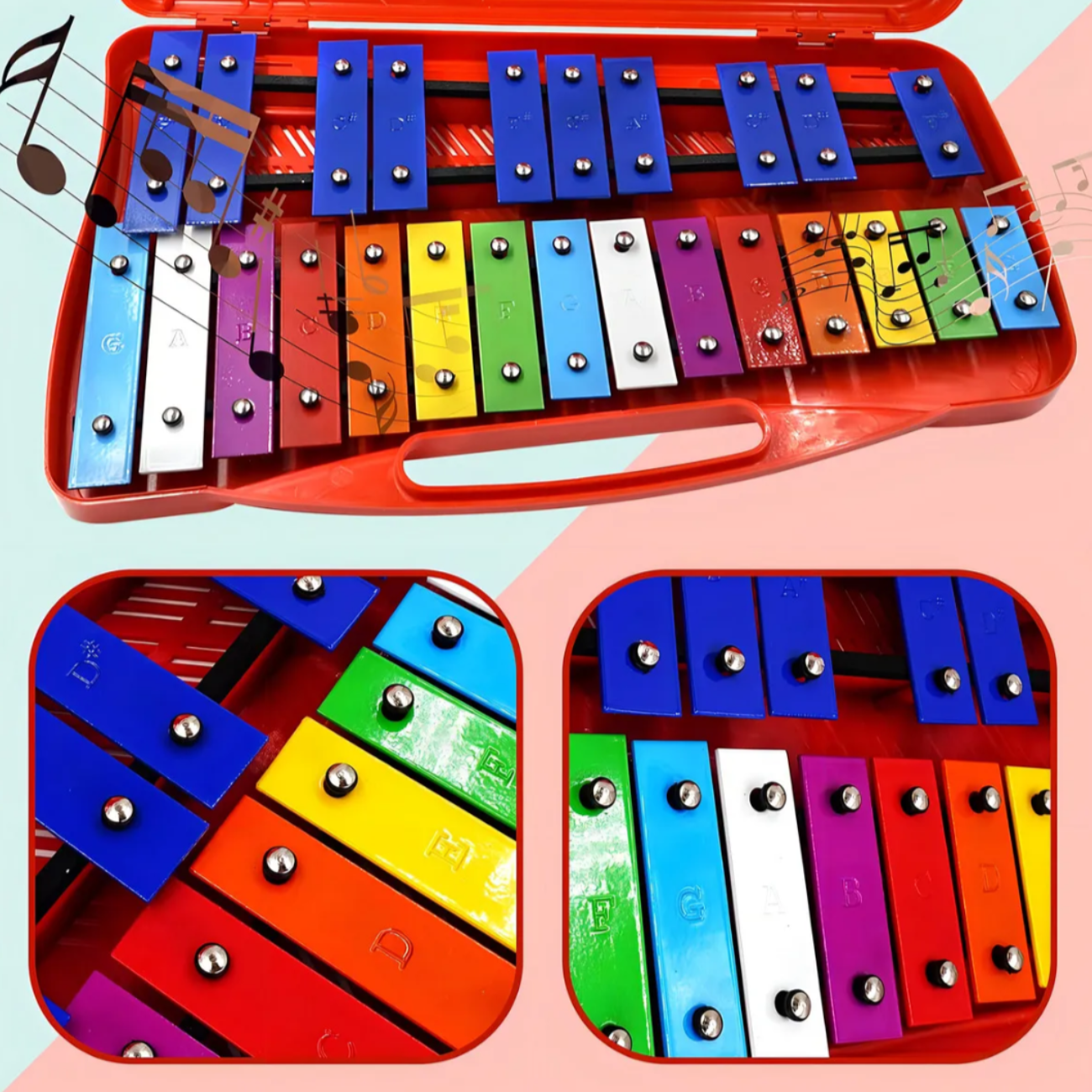 Metalófono Cromático De Colores Maletín Portátil Para Niños