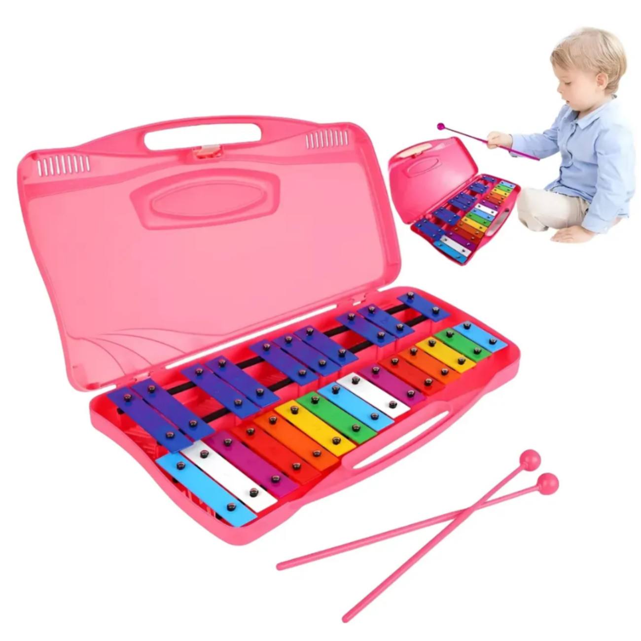Metalófono Cromático De Colores Maletín Portátil Para Niños