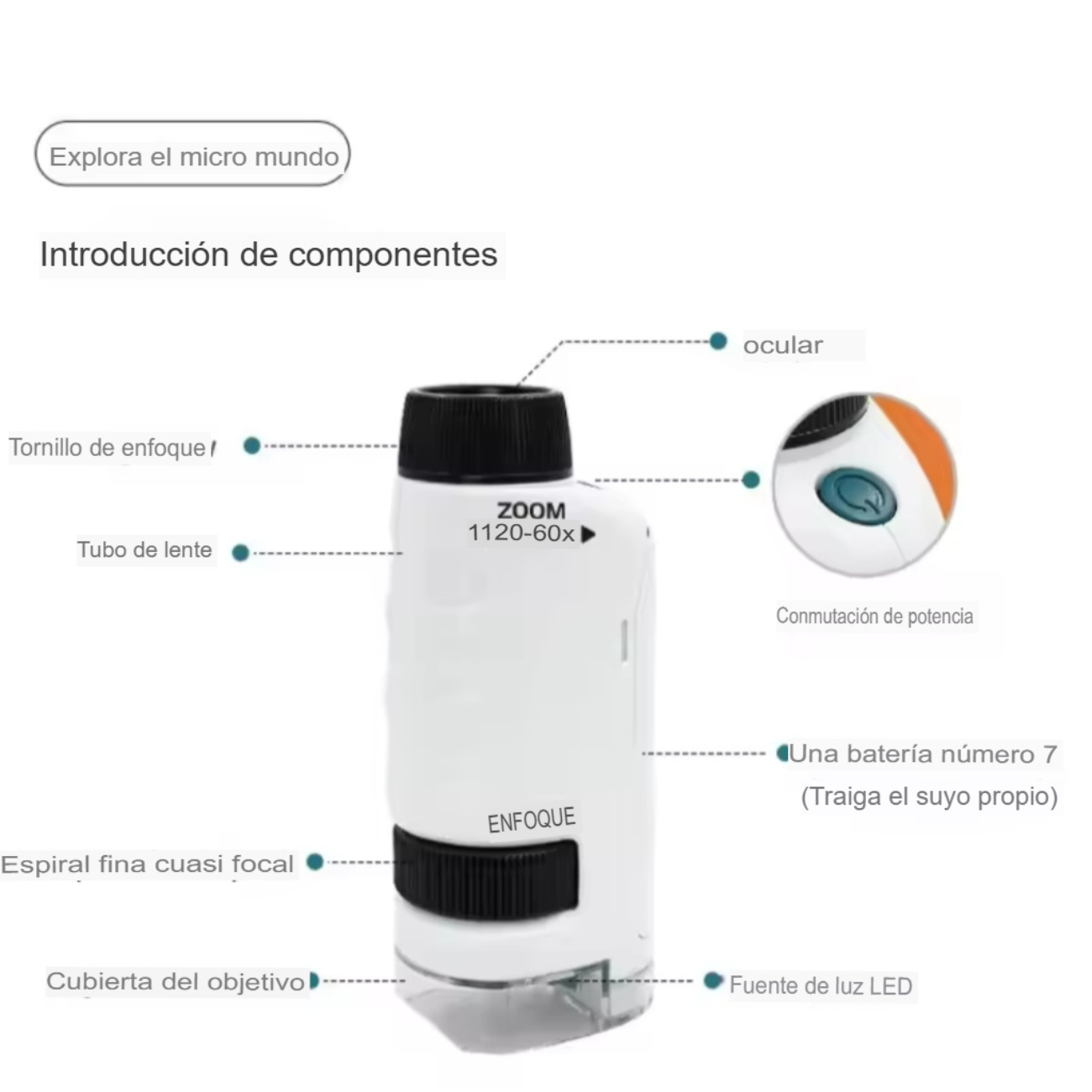 Microscopio Portátil Educativo 60x120x Con Accesorios