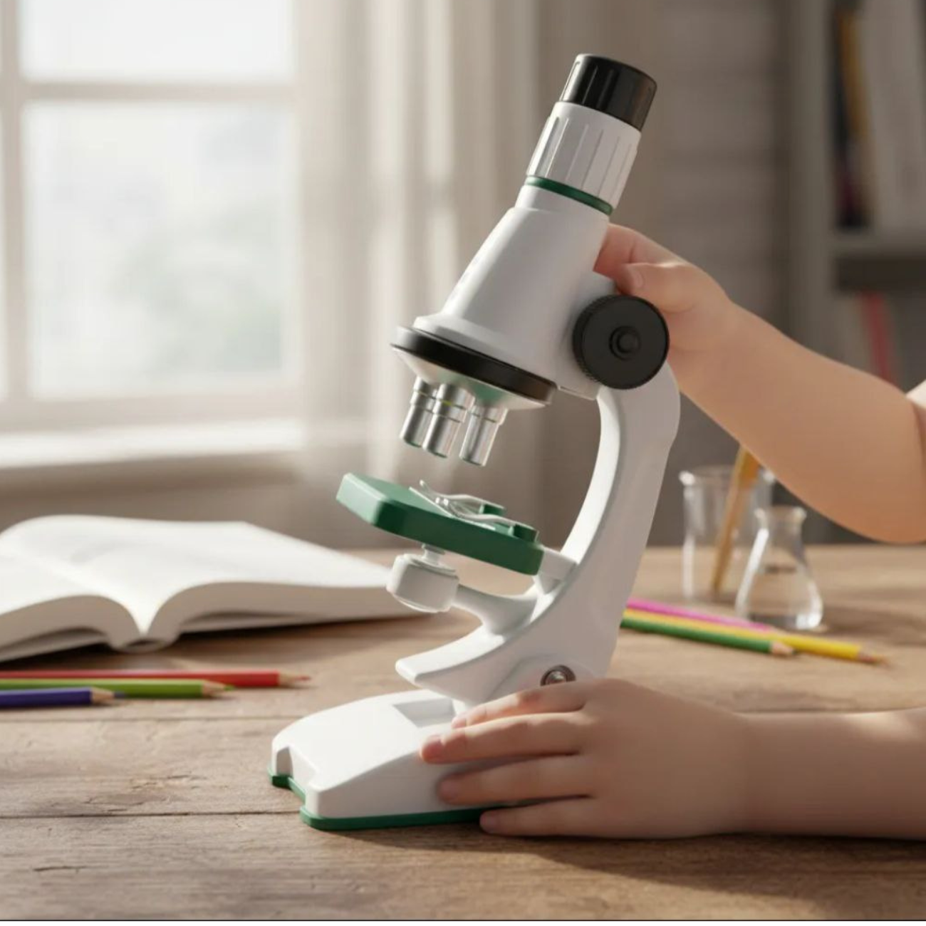 Microscopio Educativo 1200x con Luz LED y Kit Completo