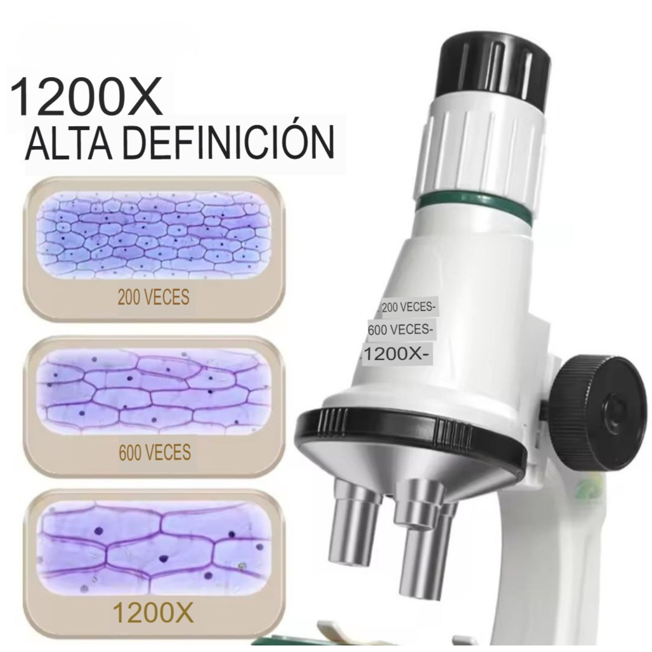 Microscopio Educativo 1200x con Luz LED y Kit Completo
