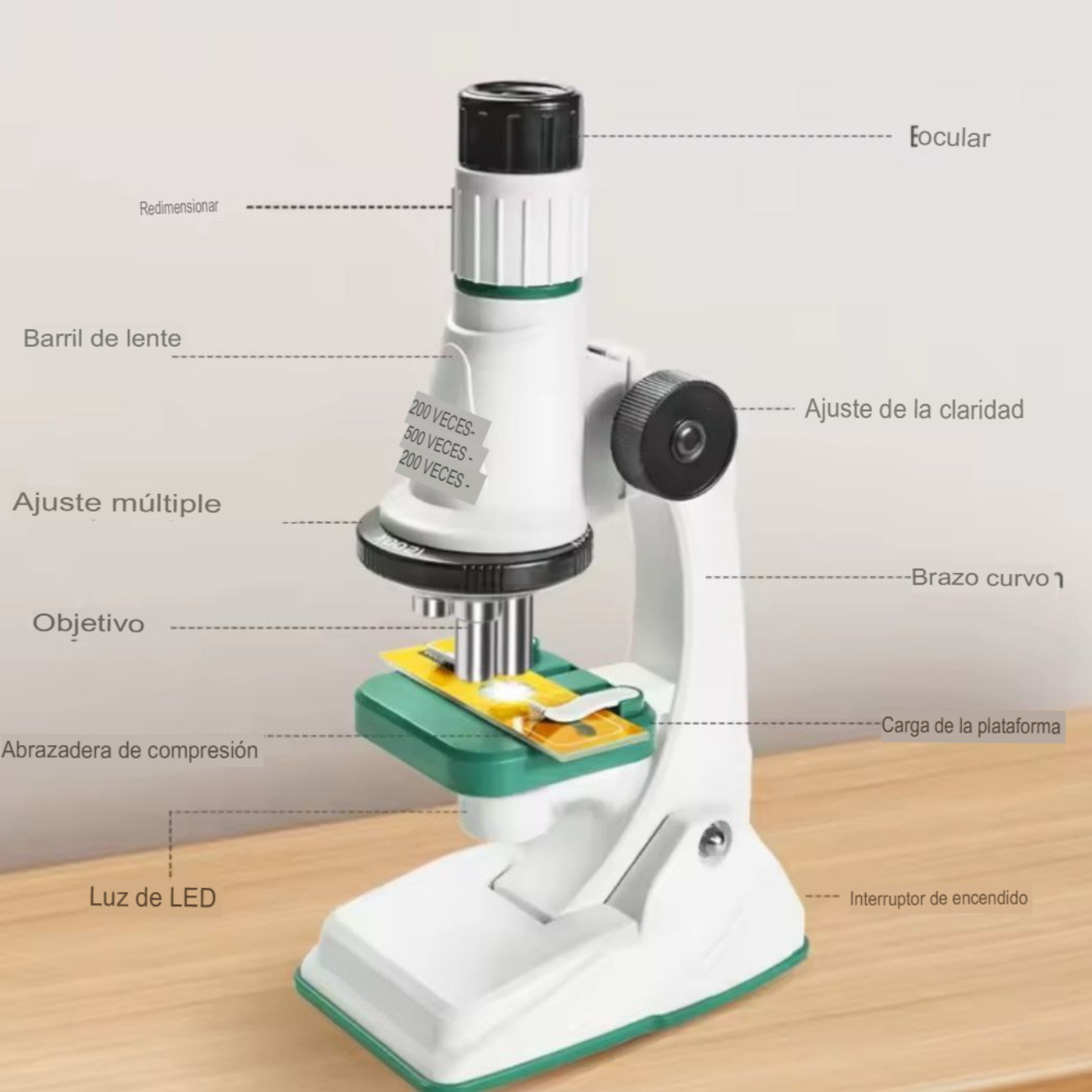 Microscopio Educativo 1200x con Luz LED y Kit Completo