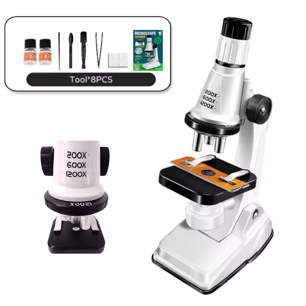 Microscopio Educativo 1200x con Luz LED y Kit Completo