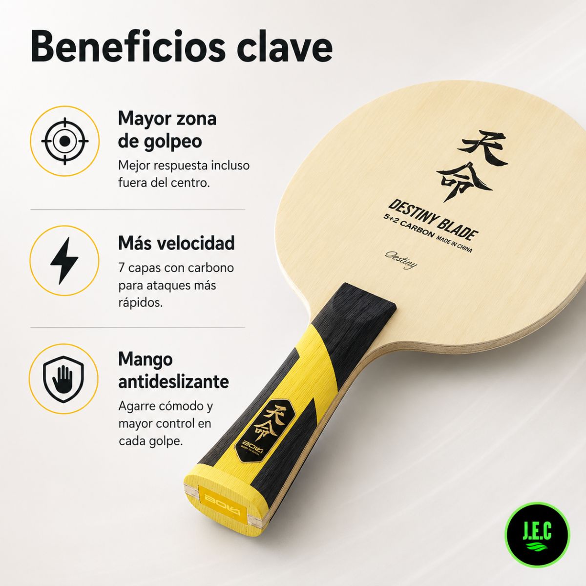 Pala de Madera Ping Pong 7 Capas Carbono Profesional (Sin Goma)