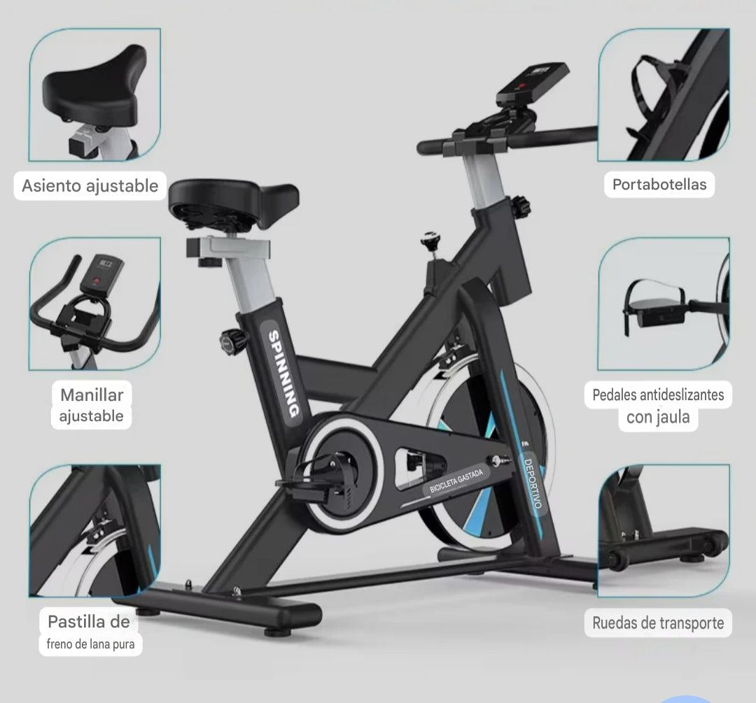 Bicicleta Estática Spinning con Pulsómetro y Soporte