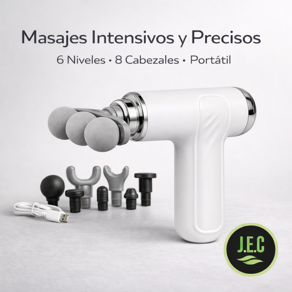 Pistola de Masaje Portátil 6 Modos + 8 Cabezas