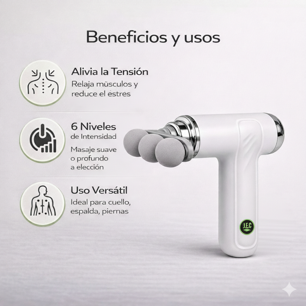 Pistola de Masaje Portátil 6 Modos + 8 Cabezas