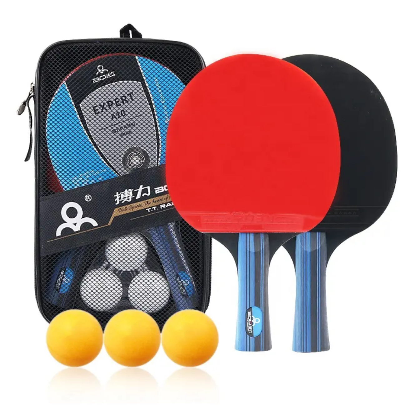 Pack de 2 Paletas de Ping Pong 5 estrellas +3 pelotas+ bolsa