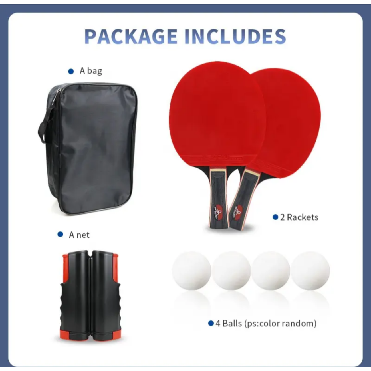 Kit de 2 Paletas de Ping Pong + Malla + 4 pelotas + estuche