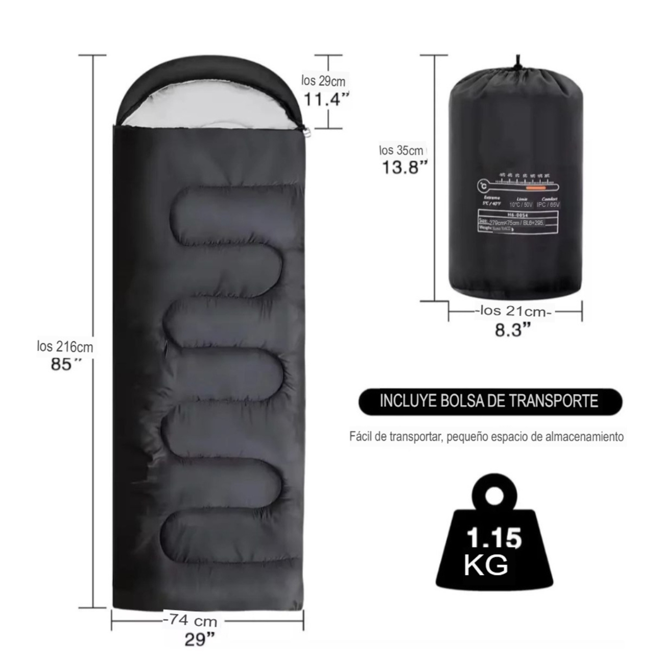 Saco De Dormir Ultraliviano, Térmico, 3 Estaciones Con Gorro